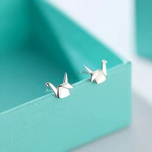 "Zoe" Folded Paper Crane Minimalist Stud Earrings